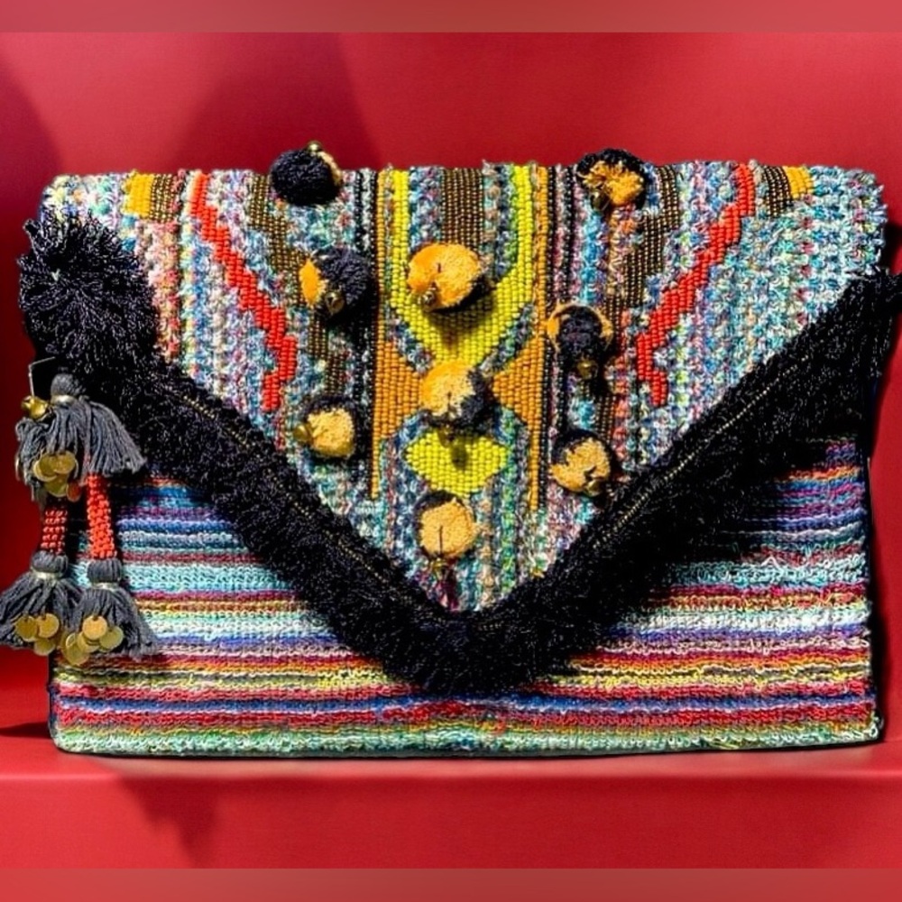 Steve Madden Boho Envelope Clutch Bzada Bold Multi Color Stripe NWT! $108
